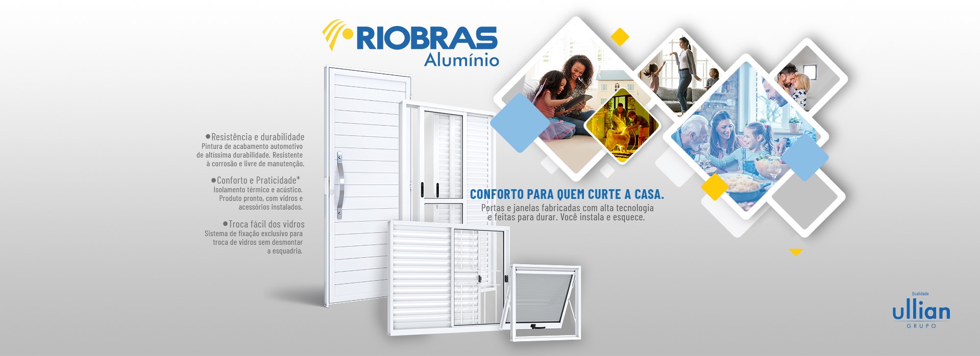 Portas e janelas em alumínio branco da marca Riobras